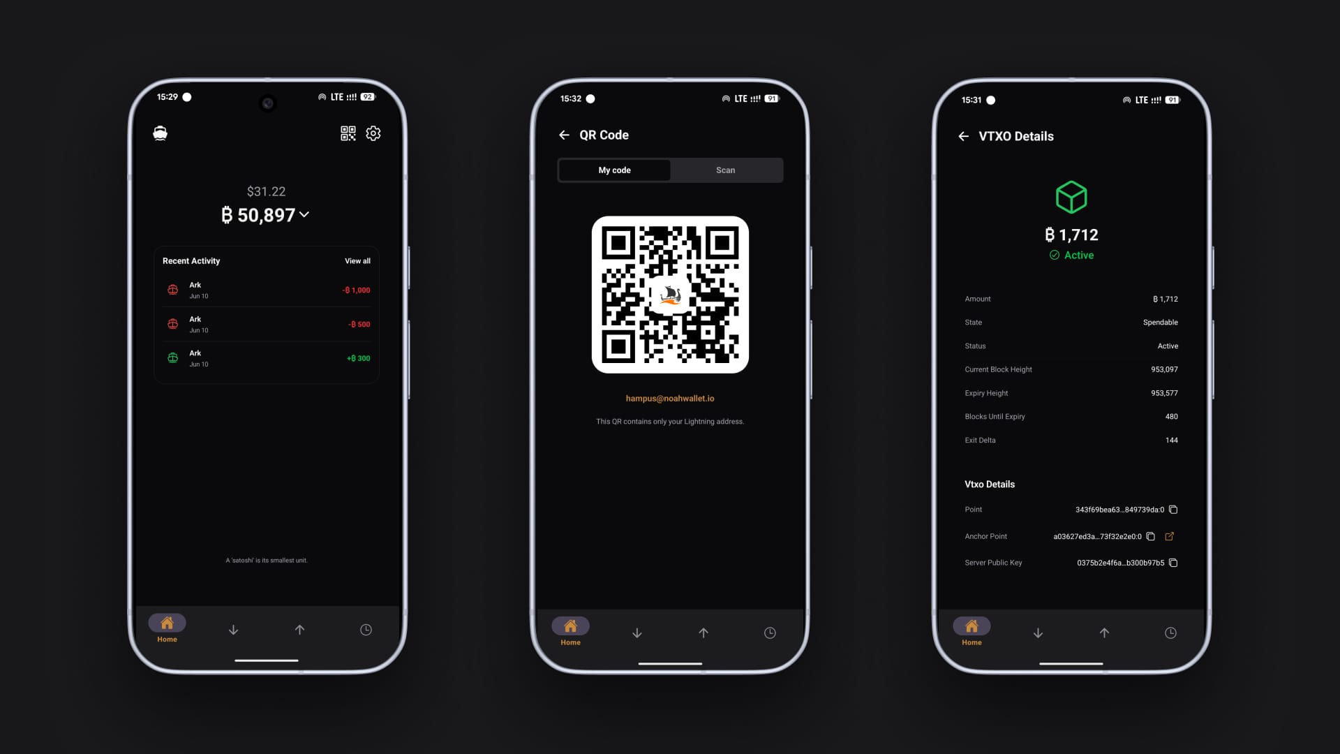 Three screenshots showing examples of the Noah UI