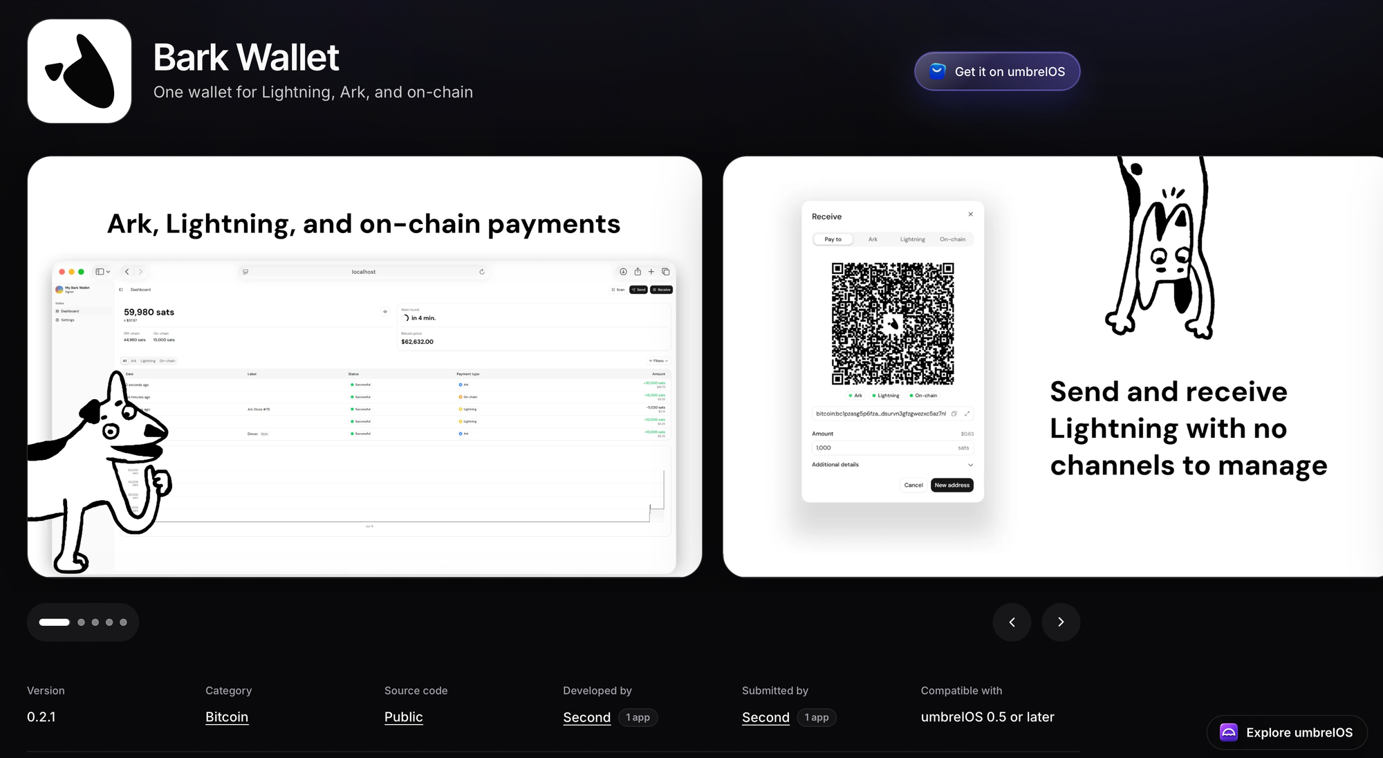 Bark Wallet listed on the Umbrel App Store